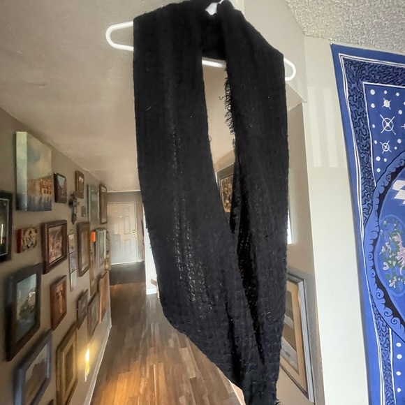 Waffle Knit Black Infinity Scarf - Picture 2 of 3